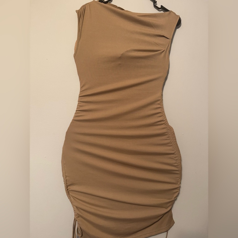 Brown Gold Maxi Ruched dress Cocktail